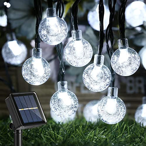 Joomer Outdoor Solar String Lights 45.5Ft 60 LED Solar Powered String Lights Waterproof,8 Modes Crystal Ball Lights Solar Fairy Patio Lights for Garden, Lawn, Porch, Gazebo, Bistro(White)