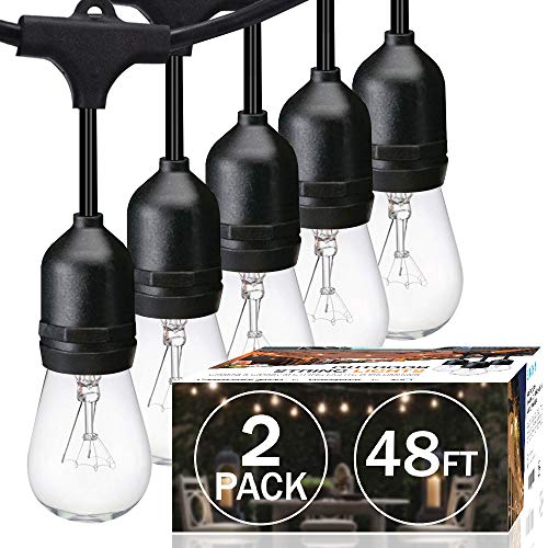 SUNTHIN 2 Pack 48FT Outdoor String Lights,Hanging Incandescent String Lights Commercial Grade Waterproof Patio Light Outside with Dimmable Connectable Edison Glass Bulbs for Bistro,Party,Holiday Decor