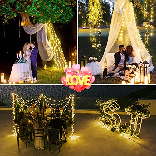 JMEXSUSS 33ft 100 LED Warm White String Lights Indoor, 8 Modes Bedroom Christmas Lights Indoor Clear Wire, Plug-in Christmas String Lights Outdoor Waterproof for Wedding Room Party Christmas