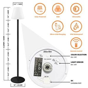 Outdoor Solar Floor Lamp Cordless, IP65 Waterproof RGB Colorful Dimmable with Remote Control, USB Rechargeable and Light Sensor, Height Adjustable with Metal Stable Base for Patio Lawn Yard Porch