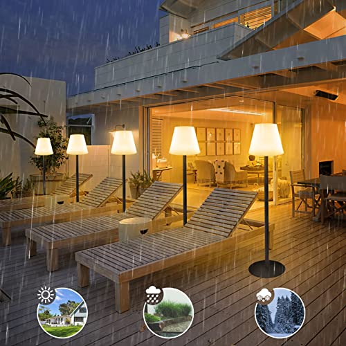 Outdoor Solar Floor Lamp Cordless, IP65 Waterproof RGB Colorful Dimmable with Remote Control, USB Rechargeable and Light Sensor, Height Adjustable with Metal Stable Base for Patio Lawn Yard Porch