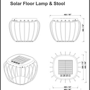 WEILAILUX 16-inch Solar Outdoor Floor Lamp Waterproof, LED Round Cube Chair Light Seat Stool Side Table, Accent Ambient Decorative Lighting for Home Hotel Lawn Patio Garden, White (3000K + 6000K)