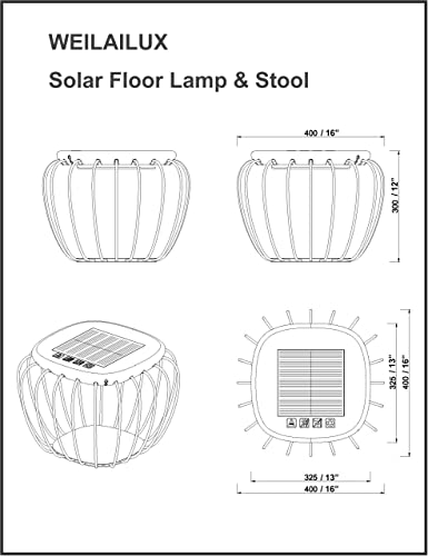 WEILAILUX 16-inch Solar Outdoor Floor Lamp Waterproof, LED Round Cube Chair Light Seat Stool Side Table, Accent Ambient Decorative Lighting for Home Hotel Lawn Patio Garden, White (3000K + 6000K)