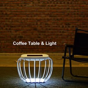 WEILAILUX 16-inch Solar Outdoor Floor Lamp Waterproof, LED Round Cube Chair Light Seat Stool Side Table, Accent Ambient Decorative Lighting for Home Hotel Lawn Patio Garden, White (3000K + 6000K)