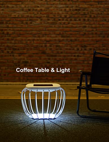 WEILAILUX 16-inch Solar Outdoor Floor Lamp Waterproof, LED Round Cube Chair Light Seat Stool Side Table, Accent Ambient Decorative Lighting for Home Hotel Lawn Patio Garden, White (3000K + 6000K)