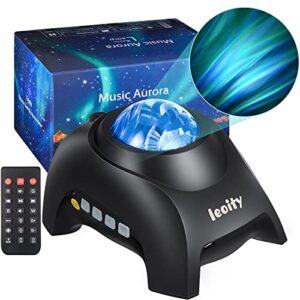 leoity star projector for bedroom, aurora projector with remote control; 3-in-1 nothern light projector with bluetooth speaker, built-in white noise and timer for both kids and adults - black