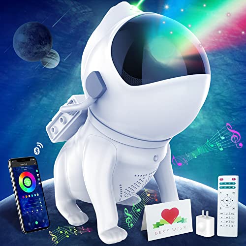 Xubialo Star Projector Space Dog,Galaxy Projector with 360°Adjustable Design,21 Color Modes,Bluetooth Music Speaker,8 White Noises,Astronaut Light Projector for Kids and Adults(White)