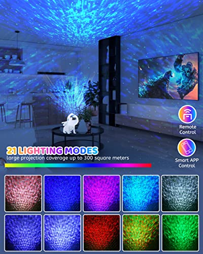 Xubialo Star Projector Space Dog,Galaxy Projector with 360°Adjustable Design,21 Color Modes,Bluetooth Music Speaker,8 White Noises,Astronaut Light Projector for Kids and Adults(White)