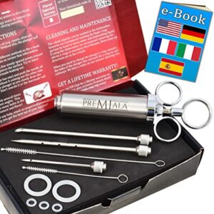 premiala awesome meat injector - the original turkey injector creates the juiciest turkey and bbq ever! 3 needles + cleaning brushes + 100% food-grade materials = guaranteed to keep your family safe!