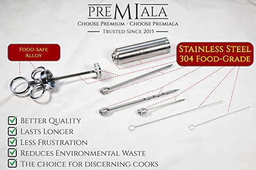 Premiala Awesome Meat Injector - The Original Turkey Injector Creates The Juiciest Turkey and BBQ Ever! 3 Needles + Cleaning Brushes + 100% Food-Grade Materials = Guaranteed to Keep Your Family Safe!