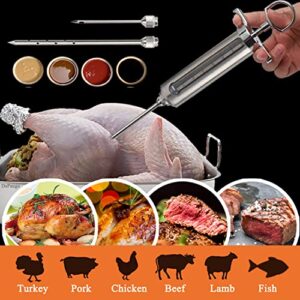 DePango Meat Injector, Stainless Steel Marinade Injector Flavor Syringe Kit with 2-oz Measurement Window for Smoker Food BBQ Grill, Cooking Turkey Chicken Steak Beef Brisket Pork-Chops, 3 Meat Needles