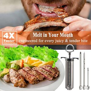 DePango Meat Injector, Stainless Steel Marinade Injector Flavor Syringe Kit with 2-oz Measurement Window for Smoker Food BBQ Grill, Cooking Turkey Chicken Steak Beef Brisket Pork-Chops, 3 Meat Needles