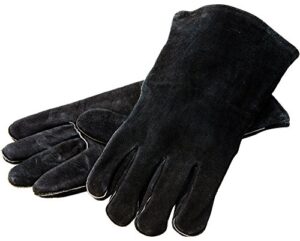 lodge 18” leather outdoor cooking gloves - heat resistant gloves for cast iron cooking, black