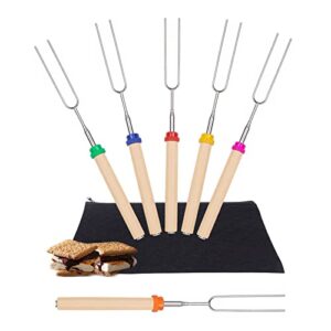 y-me marshmallow roasting sticks for campfire, 32inch smore sticks for fire pit kit, hot dog camping extendable forks (6pack)
