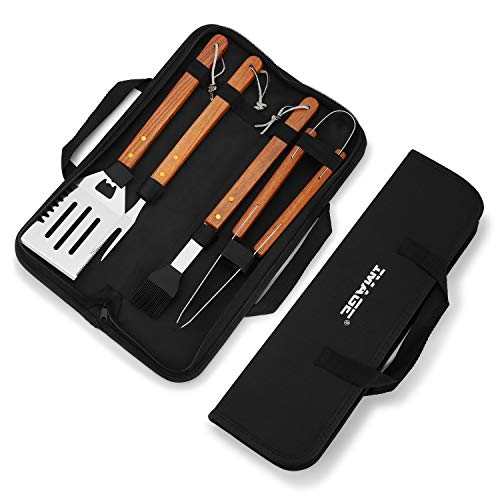 IMAGE Wooded BBQ Accessories Grilling Tools,Stainless Steel BBQ Tools Grill Tools Set for Cooking, Backyard Barbecue & Outdoor Camping Gift for Man Dad Women Barbecue Enthusiasts Set of 4