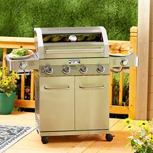 Monument Grills Larger 4-Burner Propane Gas Grills Stainless Steel Cabinet Style with Clear View Lid, LED Controls, Built in Thermometer, and Side & Side Sear Burners