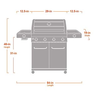 Monument Grills Larger 4-Burner Propane Gas Grills Stainless Steel Cabinet Style with Clear View Lid, LED Controls, Built in Thermometer, and Side & Side Sear Burners