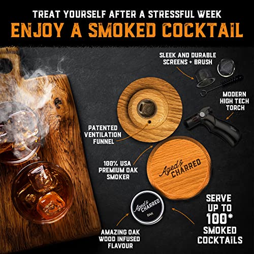 Cocktail Smoker Kit with Torch, Wood Chips for Whiskey, Bourbon & More - Drink Smoker Made of 100% Oak - Old Fashioned Smoker Kit - Whiskey Gifts for Men, Husband, Boyfriend, Dad, Son