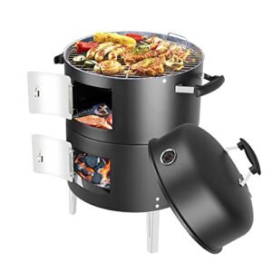 sunlifer portable charcoal bbq grill: outdoor small charcoal grills with meat smoker combo for backyard patio barbecue | outdoor smoking | camping bbq | outside cooking