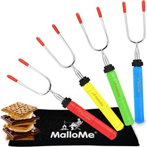 mallome marshmallow roasting sticks smores kit - marshmallows smores sticks for fire pit long - camping campfire accessories s'mores gift set- smore hot dog roaster marshmello skewers - 34 inch 4 pack