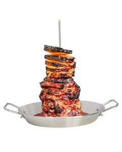 vertical skewer for grill-al pastor skewer brazilian vertical spit stand for tacos al pastor, shawarma, kebabs, gyros- bbq grilling accessory with 3 removable spikes (8”, 10" and 12”)