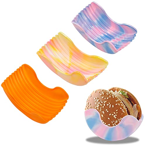 Yecrego 3Pcs Washable Retractable Hamburger Holders, Reusable Burger Mold Silicone Rack Brackets Contact-Free Anti-Dropping Burger Fixed Box Dip Clip Sauce Holder for Car