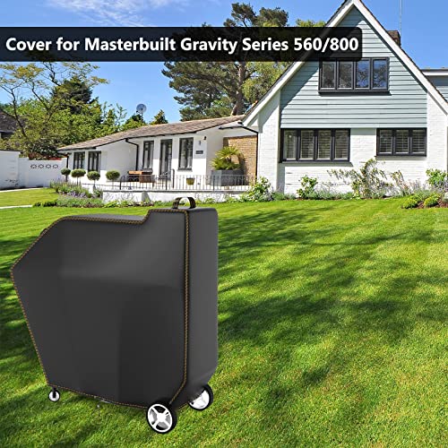 Grisun Grill Cover for Masterbuilt 800/560 Gravity Series Digital Charcoal Smoker Grills, 1680D UV-Resistant Waterproof Grill Cover, Replacement for Masterbuilt MB20080221, Pull Strings for fix, Black