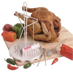 Bayou Classic 1118 32-qt Stainless Steel Turkey Fryer Perfect For Frying Up To 18-lb Turkeys Includes Perforated Poultry Rack and Lift Hook 12-in Stainless Thermometer 1-oz Seasoning Injector