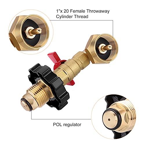 WADEO POL Propane Refill Elbow Adapter, 90 Degrees Propane Refill Pressure Adapter with ON-Off Control Valve, for Camping Grill 1LB Bottle Tank to Be Refilled Gas from 5~40 LBS Cylinder