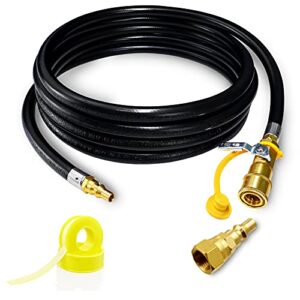 12 ft quick connect propane hose for rv to grill, upgrade portable fire pit, barbecue grill, camping cook stove to quick connection interface, with 1/4" quick key connect plug x 3/8" female flare