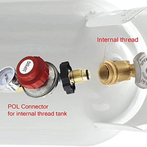 MCAMPAS 12 FT 0-30 Psi Adjustable High-Pressure Propane Regulator with Gauge 0~60PSI Gas Flow Indicator,3/8" Flare x 1/8" MNPT,Stainless Braided Hose with Soft-Nose Male POL Valve Regulator