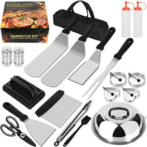 griddle accessories kit, 20pcs flat top grill accessories set for blackstone and camp chef, grill spatula set with basting cover, griddle cleaning kit for outdoor bbq, teppanyaki and camping