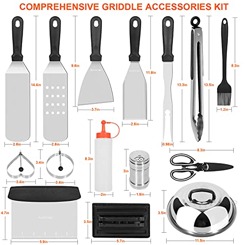 Griddle Accessories Kit, 20PCS Flat Top Grill Accessories Set for Blackstone and Camp Chef, Grill Spatula Set with Basting Cover, Griddle Cleaning Kit for Outdoor BBQ, Teppanyaki and Camping