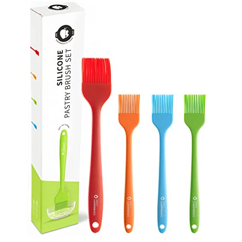 Gourmanity Cook Silicone Basting Brush Set of 4 | Silicone Pastry Brush for Grilling, Cooking and Baking | Flexible Food Brushes | BBQ Brushes for Sauces & Marinades | Pack of 4 Multicolored