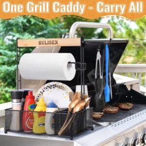 HULISEN Grill Caddy, BBQ Caddy with Paper Towel Holder, Utensil Caddy for Plates and Utensils, Picnic Condiments Caddy for Barbucue Griddle Accessories, Outdoor Camper Camping RV Backyard Must Have