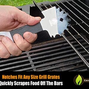 Cave Tools Bristle-Free Metal Grill & Griddle Scraper - Includes Bottle Opener - Barbeque Brush Substitute - BBQ Grill Accessories, Stainless Steel