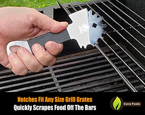 Cave Tools Bristle-Free Metal Grill & Griddle Scraper - Includes Bottle Opener - Barbeque Brush Substitute - BBQ Grill Accessories, Stainless Steel