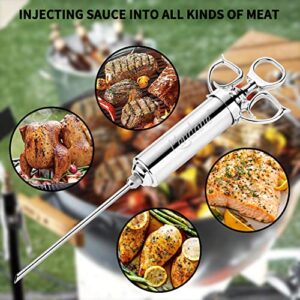 Meat Injector Syringe 2-oz Marinade Flavor Barrel 304 Stainless Steel with 3 Marinade Needles for BBQ Grill Smoker, Turkey, Fish, Brisket, Paper Silicone Brush and Instruction Included by Kendane