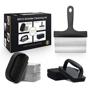 griddle cleaning kit for blackstone, flat top grill cleaning kit with grill stone, griddle scraper & griddle brush easy to remove stain