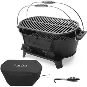 uno casa hibachi grill - pre-seasoned small charcoal grill, portable charcoal grill for camping, outdoors table top grill charcoal, japanese hibachi grill - waterproof cover included