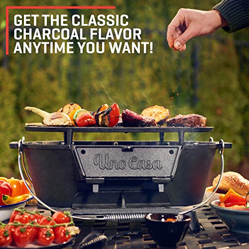 Uno Casa Hibachi Grill - Pre-Seasoned Small Charcoal Grill, Portable Charcoal Grill for Camping, Outdoors Table Top Grill Charcoal, Japanese Hibachi Grill - Waterproof Cover Included