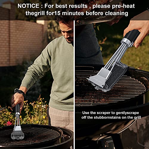 AJIJING Grill Brush and Scraper,2 Pack BBQ Grill Cleaning Brush 18" Stainless Steel Wire Bristle BBQ Grill Cleaner Brush Scraper Accessories for Gas Grill Weber Charcoal Porcelain Ceramic Iron Grill