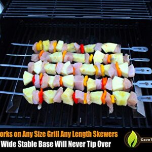 Cave Tools Kebob Rack For Shish Kebab Skewers - Stainless Steel Build Compatible with Wood, Round, Metal, Flat or Bamboo Skewers - BBQ Grilling Accessories