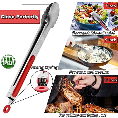 Anaeat Sturdy Mini Kitchen Tong - High Heat Resistant Cooking Tongs - 7 Inch Non-Slip Stainless Steel Small Locking Tongs for Grilling, Cooking, Turning and Barbecue