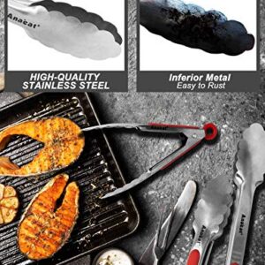 Anaeat Sturdy Mini Kitchen Tong - High Heat Resistant Cooking Tongs - 7 Inch Non-Slip Stainless Steel Small Locking Tongs for Grilling, Cooking, Turning and Barbecue