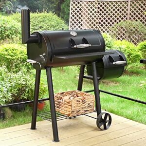 mfstudio heavy duty outdoor smoker, portable bbq charcoal grill with offset smoker, 512 sq.in. cooking area for camping and picnic, black