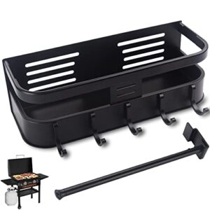magnetic griddle grill caddy organizer no-installation - durable aluminum bbq storage for outdoor blackstone grills with side shelves, with paper towel holder
