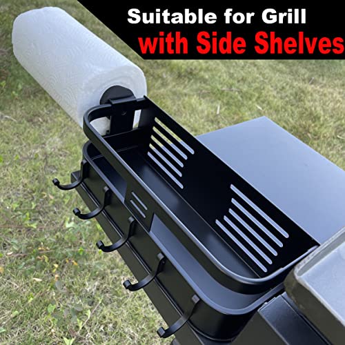 Magnetic Griddle Grill Caddy Organizer No-Installation - Durable Aluminum BBQ Storage for Outdoor Blackstone Grills with Side Shelves, with Paper Towel Holder