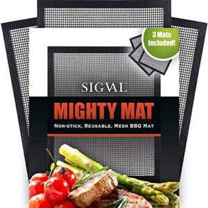 sigval mighty mat - reinforced non-stick jerky smoker grill mesh mat - set of 3 - baking mat, and bbq mat to cook fish, vegetables, meats on smoker or grill