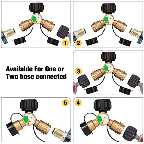 Kohree Propane Splitter, 2 Way Propane Tank Y Splitter Adapter with Gauge, LP Gas Tee Connector Adapter for 20lb Propane Cylinder, BBQ Grill, Gas Burner, Camping Stove, Heater, RV Camper